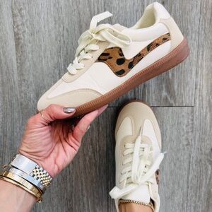 Stylish Cream and Tan Women's Sneakers